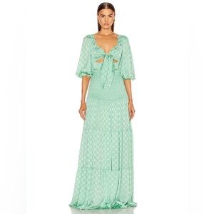 NWT PatBo Satin Dot Ruched Maxi Green Aqua Gown 8